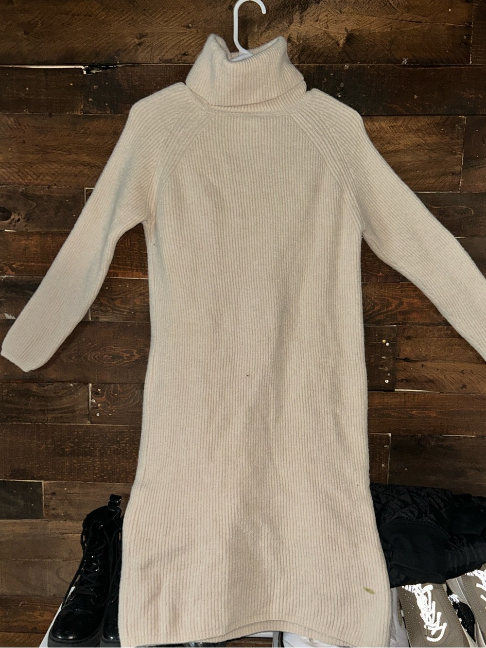 H&M Cream Turtleneck Ribbed Sweater Dress